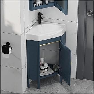 Corner Sink,Bathroom Vanity Cabinet with Ceramic Sink & Cabinet Set,Floor Standing Bathroom Vanity Sink Ceramic Wash Basin for Small Space(47x80cm)