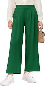 Girls High Waisted Uniform Pants Kids Wide Leg Dress Pants Casual Trousers with Pockets 5-14 Years