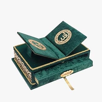 The Holy Quran Velvet Box Sets | Special Quran Holder Stand | Luxury Islamic Gift | Spiritual Grace| Quran Dimension;6.6*9.4inch/17*24cm I Perfect Ramadan, Eid, Umrah Gift for Muslim Women Men (Green)