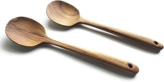 FAAY Thai Teak Salad & Cooking Spoons (2 Pack), 9.5 inch – Handcrafted in Thailand, Natural Coconut Oil Finish, Smooth Non-Scratch Utensils for Mixing & Serving