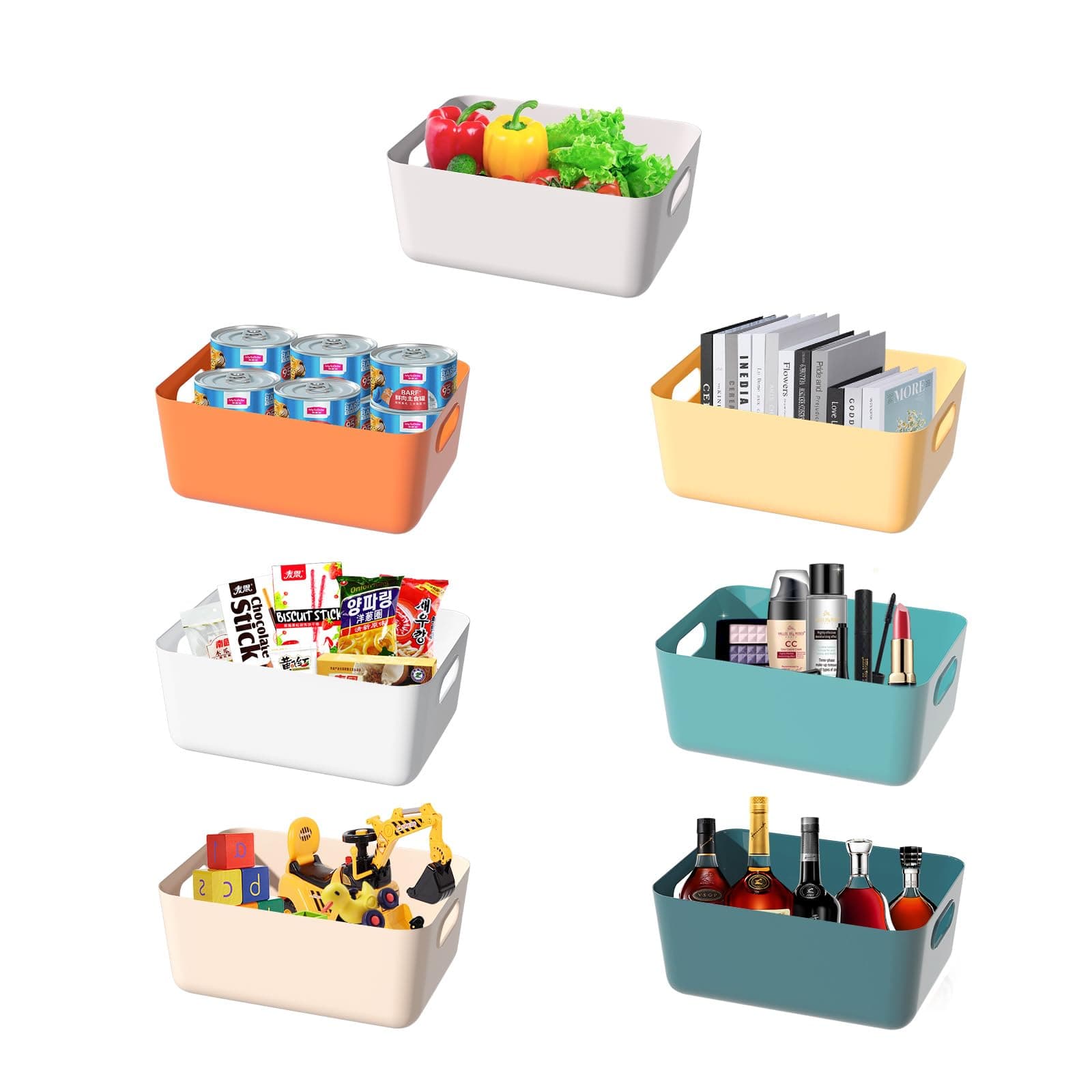 7 Pack Plastic Storage Small Bins 9.4"X6.5"X3.9" Classroom Bins Organizing Containers for Pantry Kitchen, Cupboard box,and Bathroom Organizer