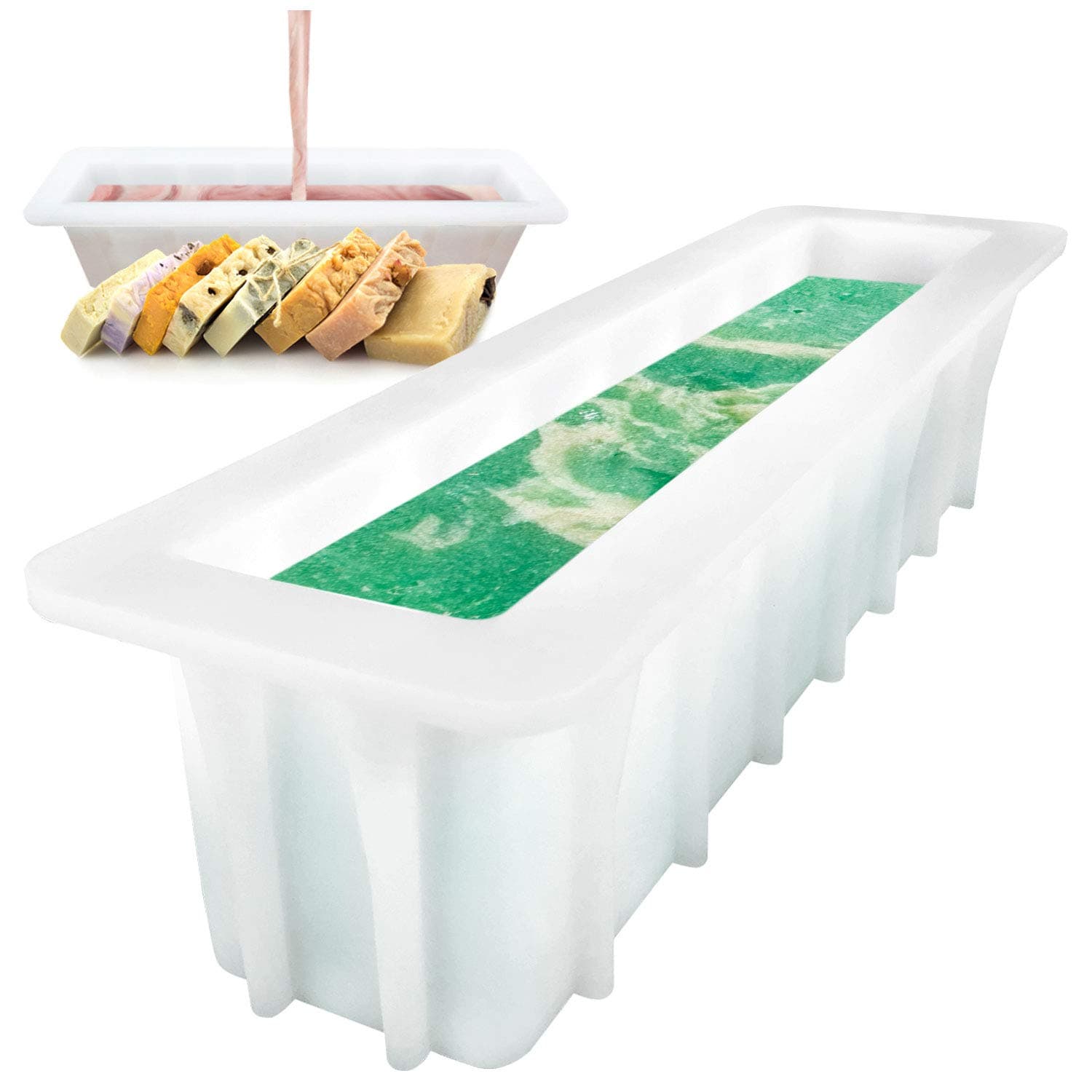 Soap Loaf Mold (11-Inch) Thick Lip Rectangle for Cold Press & Hot Process Making - Easy DIY & Homemade Bar Supplies | Large Pressed 3D Silicone Rubber Slab Mould | Adults/Kids Decorative Make Your Own