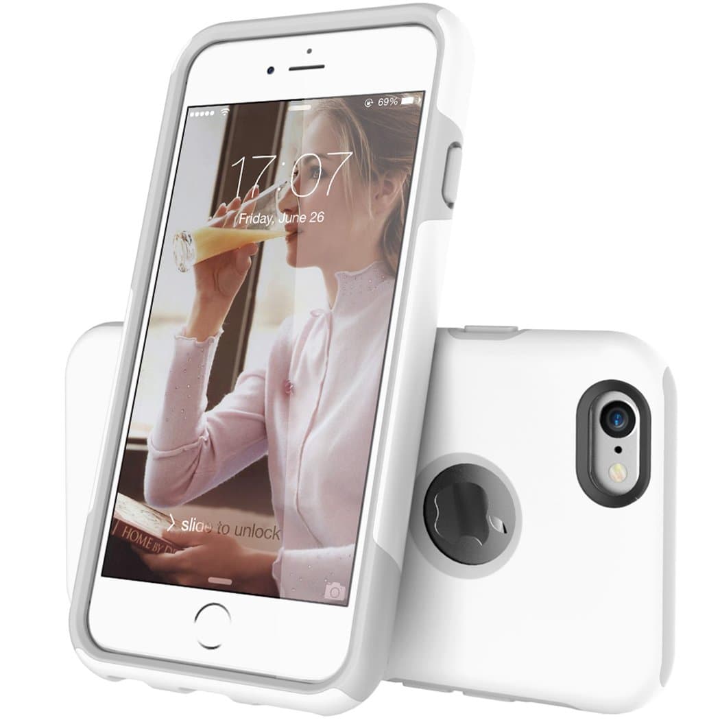 iPhone 6S Case, TOTUR [Shockproof] Dual-layer Hybrid Candy Protective Updated Case for iPhone 6 (2014)/ iPhone 6S (2015), (White / Gray) by TOTU