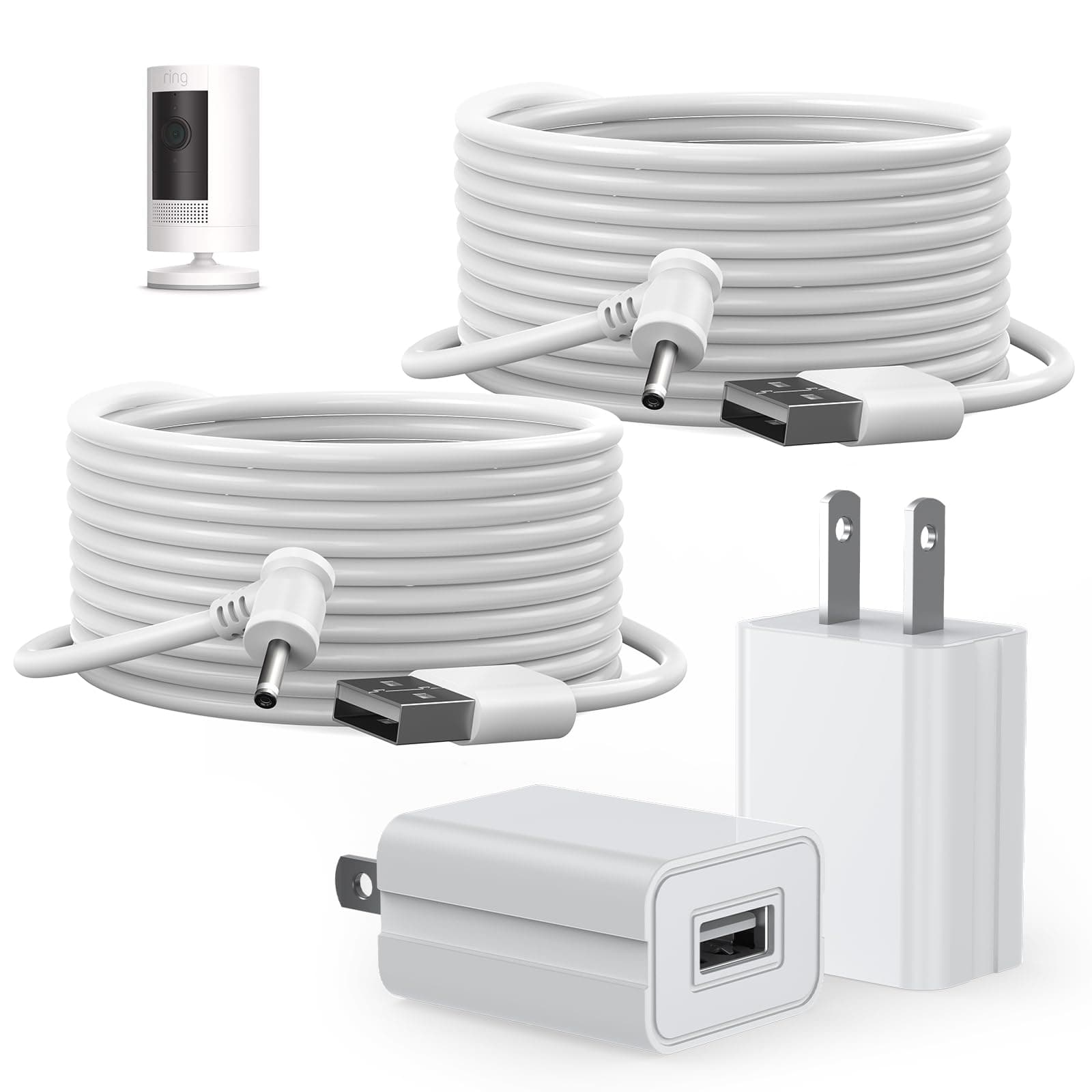 Ayotu 2Pack 16Ft Camera Charge Cable for Stick Up Cam Battery/Plug-in 3rd Gen/2nd Gen, Power Adapter Continuous Charging with Weatherproof Cord, NOT for Spotlight Cam Plus(NO Camera), White