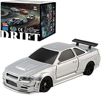 RC Drift Car, 1/43 Full Proportional Electric Mini Racing Model With Lights Kit, Gifts for Adults (RTR Version, Gyroscope, Silver)