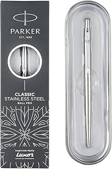 ParkerMoments Classic Stainless Steel Chrome Trim Ball Pen (Silver)