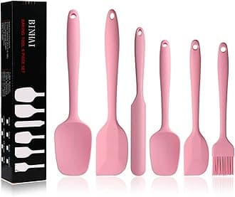 Silicone Spatula Set - Pink 6 Piece Non - Stick Rubber Spatula with Stainless Steel Core - Heat-Resistant Spatula Kitchen Utensils Set for Cooking, Baking and Mixing