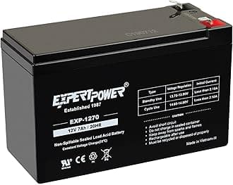 ExpertPower 12V 7Ah - SLA Rechargeable 12V Battery for Ride-On Toys, Alarm System, UPS, EPS, Feeder, Exit Sign, Small 12 Volt Battery for Kids Car, Sealed Lead Acid Fire Alarm Batteries