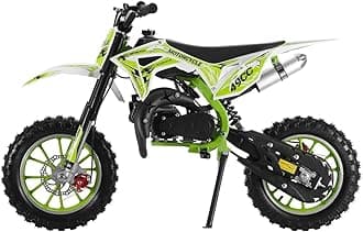 Upgraded 49cc Kids Mini Motorcycle – Gas-Powered Off-Road Pit Bike with Dual Disc Brakes, 10" Anti-Slip Tires & 2-Stroke Engine, Durable Frame for Youth & Beginners (Ages 6-12) Green