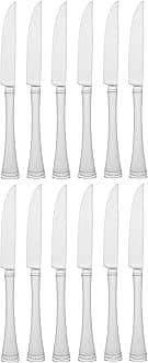 Lenox Silverware Set, Portola 12-Piece Steak Knife Flatware Set, Service For 12, Made Of 18/10 Stainless Steel, Dishwasher Safe, Home And Kitchen Utensils, Knives, Cutlery (Silver, 12 Piece)