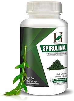 H&C Spirulina Capsules - 900mg per Serving, 120 Vegan Capsules | Nutrition Rich Super | Food Supplement