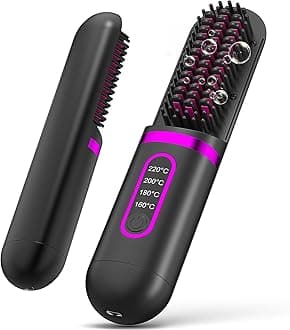 Cordless Hair Straightener for Women, Go Brush Pro Rechargeable Electric Hot Straightener Comb, Portable Mini Heated Hair Straightening for Travel (Black)
