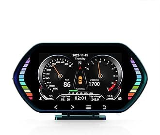 BY-J Car HUD Heads Up Display, Digital GPS Speedometer + Obd2 Gauge Display + Car Pitch Angle Slope Meter with Vehicle Speed MPH, RPM, OverSpeed Warning, for All Vehicle After 2008