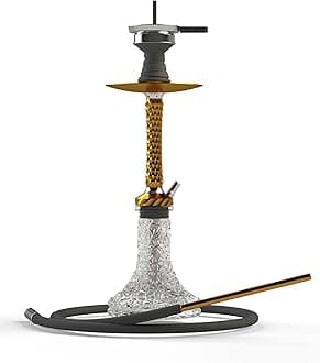 AGFYLIFE Hookah Set with Everything - 22" Aluminum Glass Hookah Set Premium Shisha Hookah Complete Set with 1 Hose, Glass Vase, Coal Holder, Gold