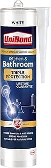 2100806 Triple Protection Stop Mould Sealant, Kitchen & Bathroom Sealant, White Silicone Sealant Repels, Kills, Prevents Mould Growth, Long-Lasting Bath Sealant, 1x291g Cartridge