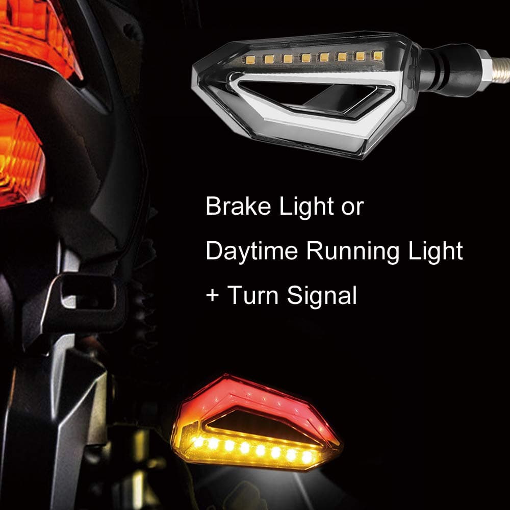 Evermotor Universal Motorcycle 3-wire LED Indicator Blinker 1 Pair with White DRL and Red Brake Light