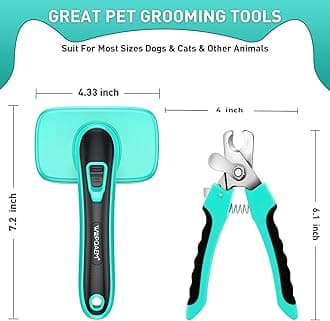 2 Pcs Self Cleaning Slicker Brush & Nail Clippers for Dog and Cats,Shedding Long and Short Haired Pets,Skin Friendly Deshedding Grooming Tool