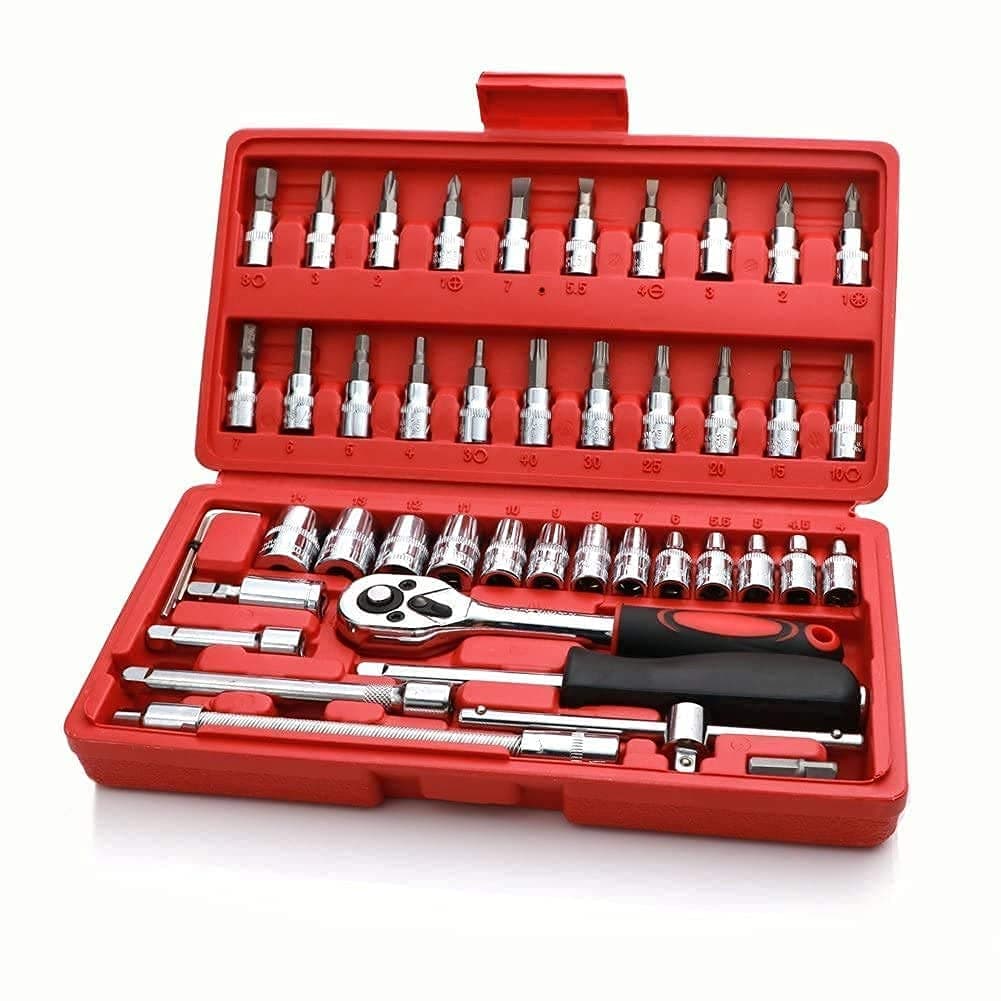 Generic Royal Collection Tool Kit Tool Kit 46 Pcs For Home Use Tools Kit Spanner Set Socket Set Wrench Set Tools Set Hand Tools Bike Tool Kit Set Socket Wrench Set Spanner Set - Hex