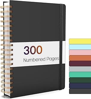 Lined Spiral Journal Notebook with 300 Numbered Pages, B5 College Ruled Thick Journals for Writing with 100GSM Paper, Hardcover Notebooks with Contents for Work, School, Women, Men, Black