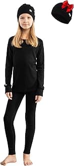 Merino Wool Base Layer Kids Set - Midweight Unisex Merino Wool Thermal Underwear For Kids Top, Bottom, Cuff Beanie