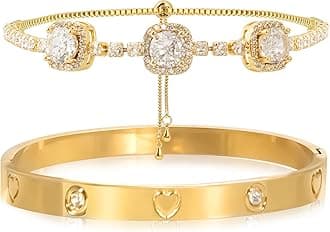 Gold Bracelets for Women Stainless Steel Bracelet 18K Love Bangle for women Cubic Zirconia Cuff Gold Bangle Set Fashion Jewelry Gifts (Eternity Bracelet)