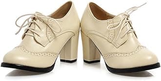 WAROFT Ladies Vintage Chunky Block High Heels Lace Up Brogue Shoes Round Toe Fashion Women Dress Boots Size 3-8.5