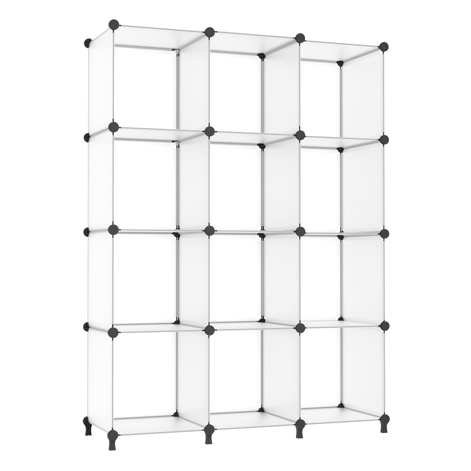 Cube Storage Organizer Storage 12 Cube Bookshelf DIY Plastic Closet Storage Shelves with Wooden Mallet, Ideal Storage Solution for Home, Bedroom, Translucent White