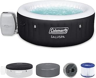Coleman Miami AirJet Large Round 2 to 4 Person Inflatable Hot Tub Portable Outdoor Spa with 120 AirJets and EnergySense Cover, Black