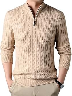 Men's Diamond Plaid Thick Wool Warm Long Sleeved Cardigan Knitted Sweater