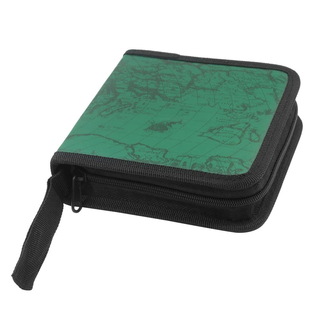 Map Print Zipper 40 Capacity CD DVD Wallet Case Holder Dark Green