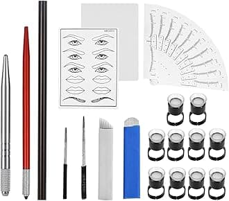 ATOMUS Microblading Kit Eyebrow Microblading Manual Tattoo Pen and Microblading Needles RS RL 14 Pin 18U Eyebrow Ruler Sheets Stickers Lip Practice Skin for Tattoo Permanent Makeup