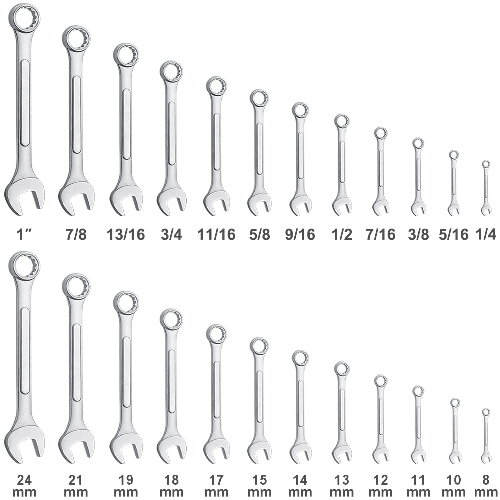 24-Piece All-Purpose Master Combination Wrench Set with Roll-up Pouch | SAE 1/4” to 1”, Metric 8mm to 24mm | Perfect for General Household, Garage, College Dormitory, Car Emergency, Boat and Much More