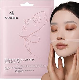SeoulSkin Niacinamide Glass Skin Overnight Mask – Korean Face Mask Sheet for Glowing Skin | 50,000 PPM Niacinamide & Hyaluronic Acid | Hydrating, Pore-Minimizing, Korean Skincare Sheet Mask