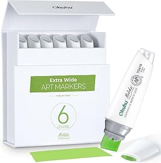 Ohuhu Alcohol Markers Extra Wide Broad Tip - Refillable Ink- 6 Colors of Halcyon Oasis - 1-18mm Nib Calligraphy Markers for Background Poster Design Renderings Large Areas Coloring Molokai