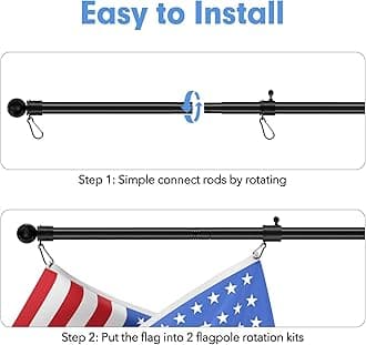 7FT Long Flag Poles, Heavy Duty Flag Pole Kit for Pride Flag Outdoor, Stainless Steel Pole Holder and Tangle Free Flagpole Rings, Portable or Mount for House Camping Boat RV Truck Porch, Lightweight