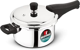 Bergner Tri-Max 6.5 Litres Triply Outer Lid Pressure Cooker, Triply Body, Healthy Cooking, Durable Bakelite Handle, Safety Valve, Measuring Scale Inside, ISI Certified - Induction and Gas Stove Ready