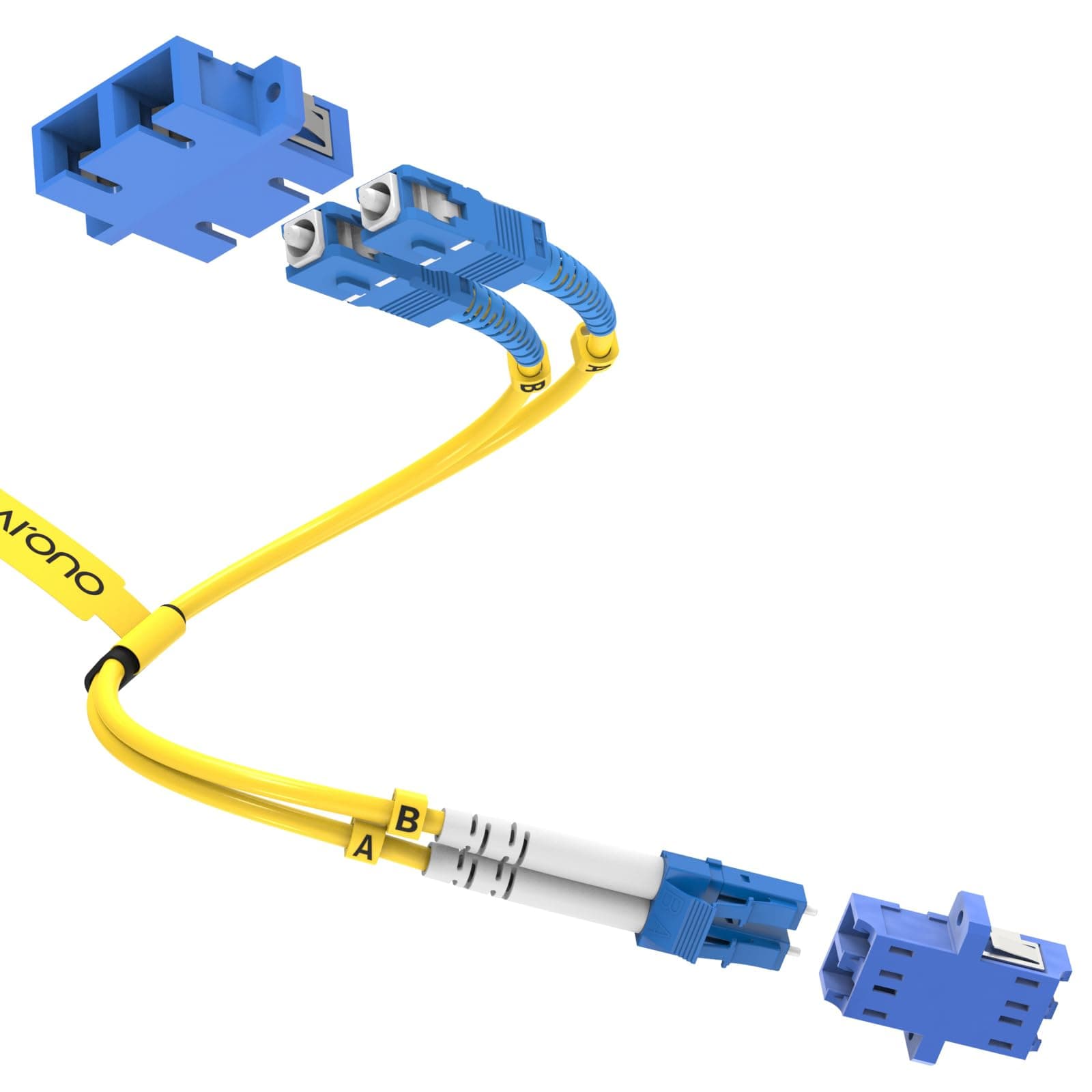 1ft Fiber Optic Adapter Cable, LC to SC Singlemode 9/125 Duplex, Male & Female Mutual Hybrid Connector Coupler Converter Dongle