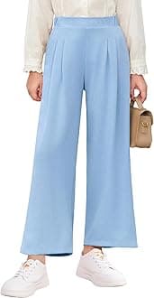 HaloumoningGirls High Waisted Uniform Pants Kids Wide Leg Dress Pants Casual Trousers with Pockets 5-14 Years