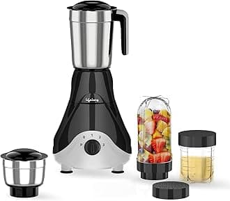 Lifelong Mixer Grinder for Kitchen - 4 Jars 500 Watt Mixie - 2 Nutri bullet Jars for Smoothie & Blending, Chutney Jar & Liquidizing Jar used as Wet Grinder & Blender - Stainless Steel Blades (LLMG39)