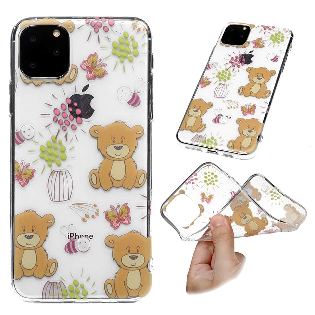 Badalink Cute Pattern iPhone 11 Pro Max Case, Painting Clear TPU Silicone Case Slim Phone Protective Skin, Glossy Anti-Scratch Shock Absorption iPhone 11 Pro Max Cover - Butterfly Bear