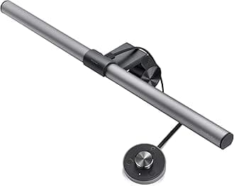 ScreenBar Plus e-Reading LED Computer Monitor Light Lamp with Desktop Dial, Auto-Dimming and Hue Adjustment, No Screen Glare, Space Saving, USB Powered, Matte Silver, Small