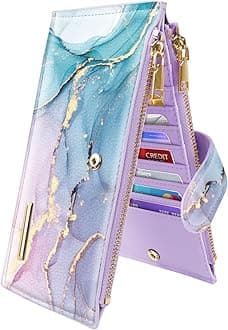 Coco Rossi Womens RFID Blocking Large Capacity Wallet Multi Card Organizer Bifold Wallet for Women with Zipper Pocket, Gradient Marble, L, Casual