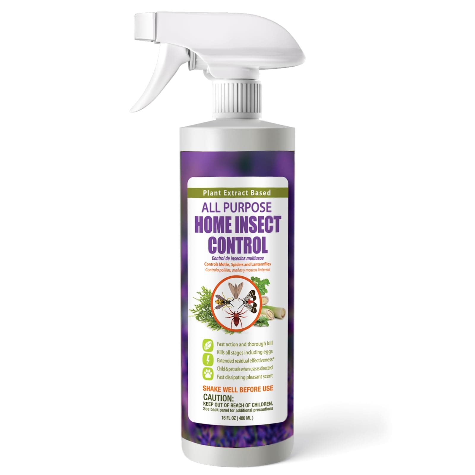 by EcoRaider All Purpose Insect Control 16 oz, Fleas, Fruit Flies, Gnats, Moths, Roaches, Spiders, Fast Kill, Lasting Prevention, Kill Eggs, Plant Extract Based & Non-Toxic, Child & Pet Safe