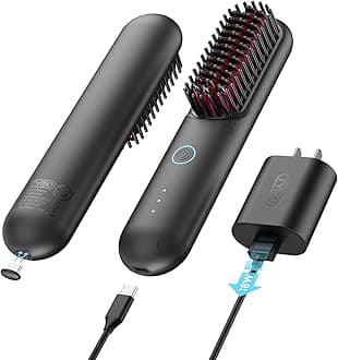 PORTA Mini Cordless Hair Straightener Brush, Portable Hair Straightener Comb with USB Rechargeable Feature, Negative Ion Hair Straightener Brush for women, Anti-Scald & Auto-Off- Black
