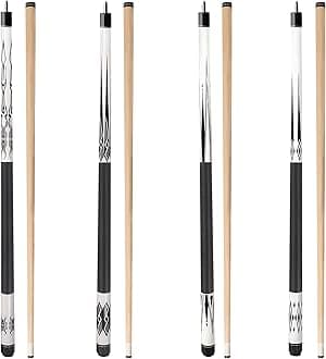 GSE Games & Sports Expert 58" 2-Piece Hardwood Billiard Pool Cue Sticks for Men/Women, Set of 4 Pool Cues Sticks for House or Commercial/Bar Use, 18/19/20/21 Oz Each