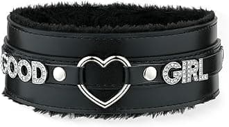 Pink Furry Heart O-ring Leather Choker Collar For Women, Handmade Punk Gothic Letter Necklace Adjustable Fashion Jewerly