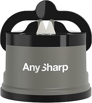 AnySharp Knife Sharpener, Hands-Free Safety, PowerGrip Suction, Safely Sharpens All Kitchen Knives, Ideal for Hardened Steel & Serrated, World's Best, Compact, One Size, Grey