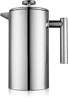 MaxMiuly Cafetiere Stainless Steel French Press Large Insulated Coffee Press, Double Wall Coffee & Tea Maker, 1.5L / 50 OZ-Bonus with Two Coffee Filter Screens(1500ml Silver)