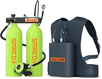SMACO Mini Scuba Tank 3.8L Diving Tank (Assembled by Two 1.9L Cylinders) Reusable Small Twin 1.9L Lung Air Tank Kit Diving Scuba Tank for Diving Entertainment/Underwater Work S700 Max