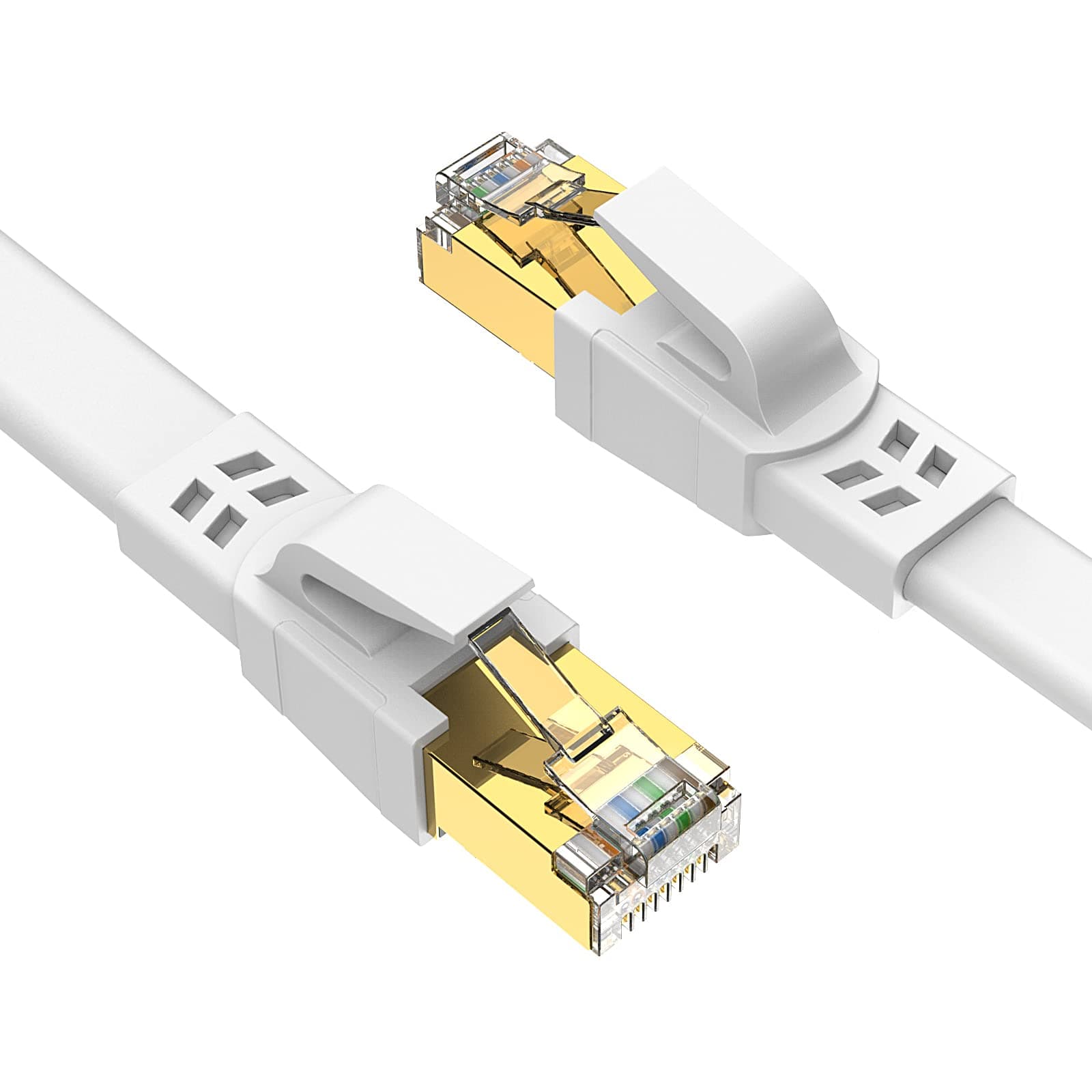 Ercielook CAT8 Ethernet Cable 0.75m- High Speed Shielded Flat Internet Cable, Weatherproof S/FTP UV Resistant for Router/Gaming/Modem - White